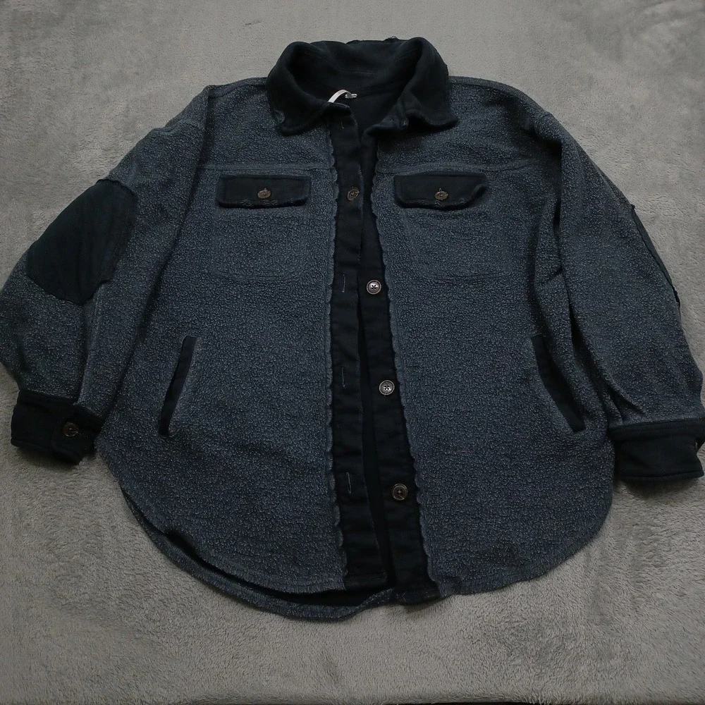 Free People Top Womens XS Gray Fleece Pockets Heavyweight Preppy Boho